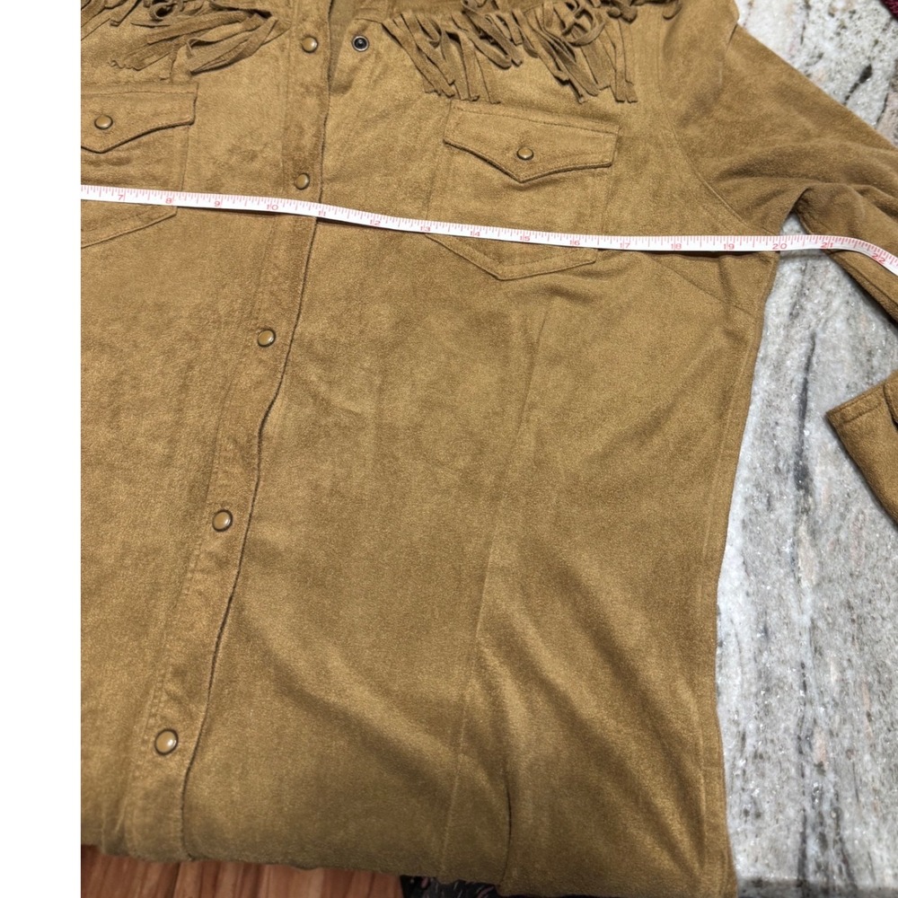 Ariat Shirt Women Small Brown Faux Suede Western Fringe Snap Fitted Button Down - Picture 6 of 7